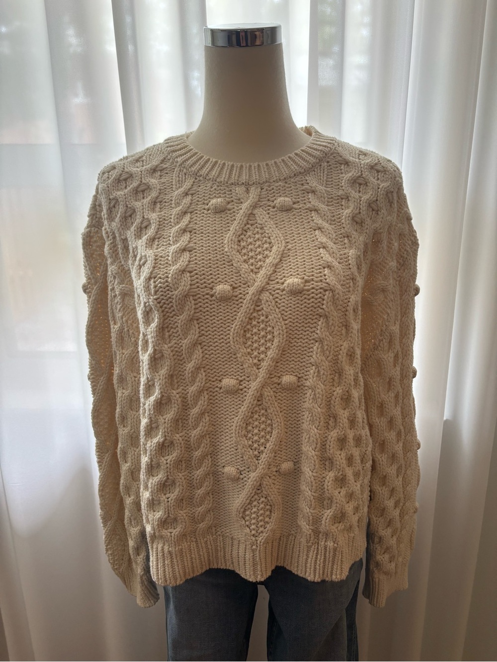 Zara Cream Cable-Knit Chunky Oversized Sweater
